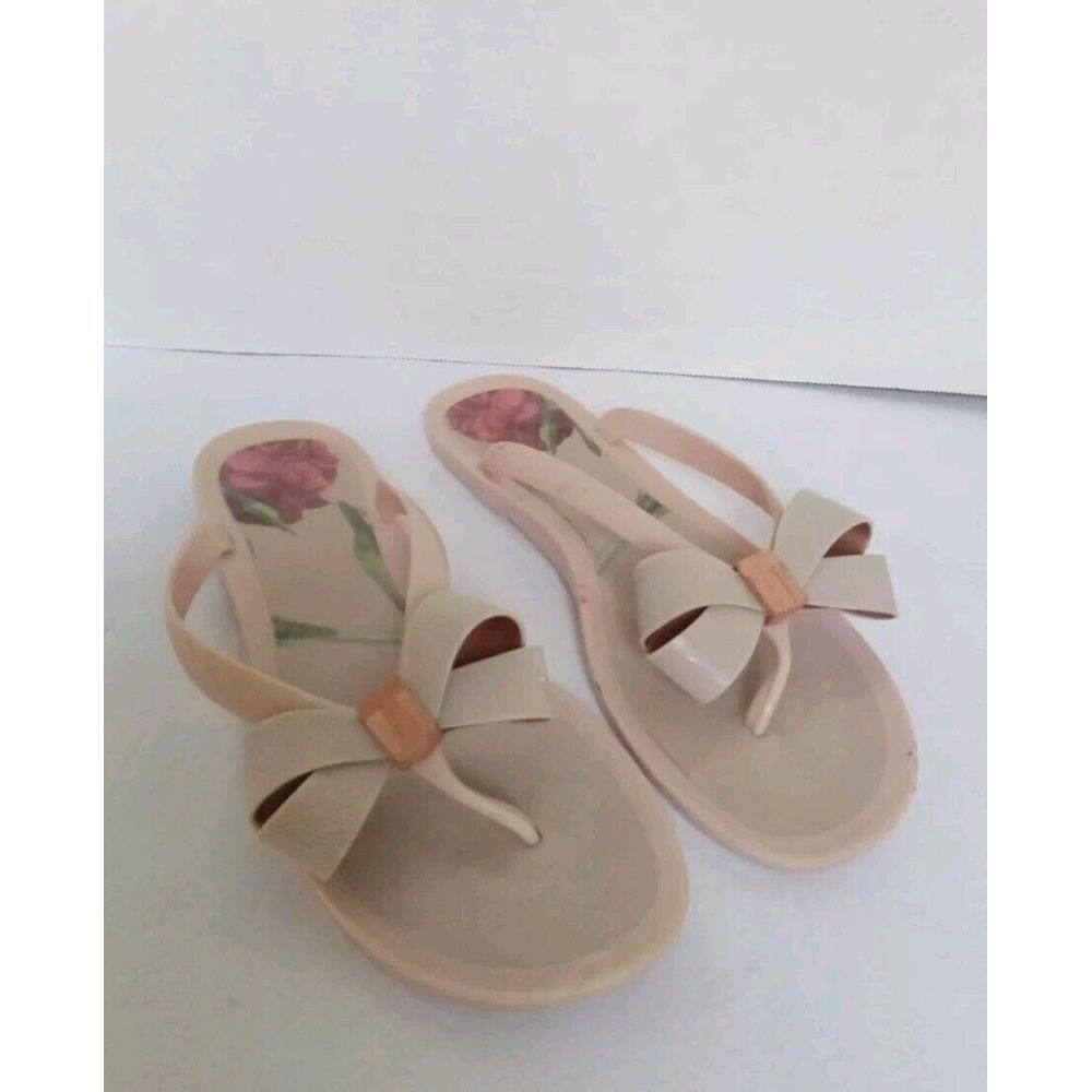 Elegant Floral Bow Jelly Sandal Beach Flip Flop Summer Casual Flat Thong Sandals